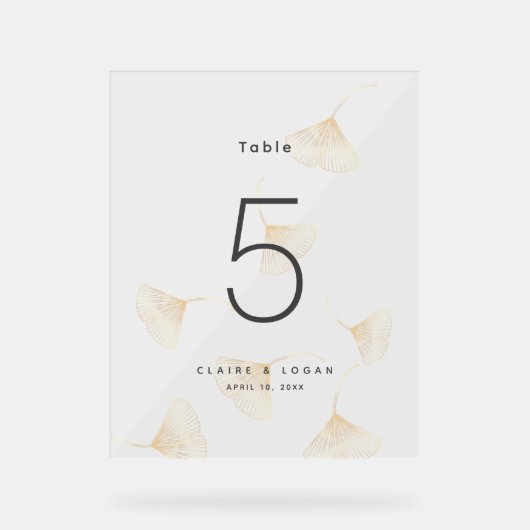 Fallende Gold Ginkgo Blätter Hochzeit Tischnummer Acrylschild (Vorderseite)
