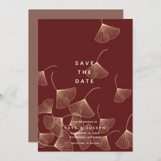 Fallende Gold Ginkgo Blätter Save the Date Karte (Vorne/Hinten)