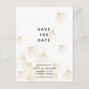 Fallende Gold Ginkgo Blätter Save the Date Postkar Ankündigungspostkarte