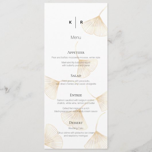 Fallende Gold Ginkgo Blätter Wedding Menu Card Menükarte (Vorderseite)