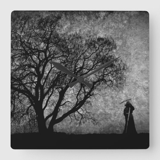 Fallende grimmige Sensenmann Urkunst Grenzen zwisc Quadratische Wanduhr (Vorderseite)