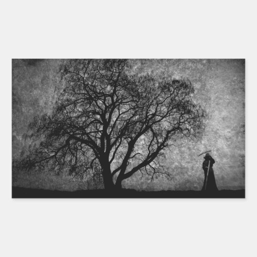 Fallende grimmige Sensenmann Urkunst Grenzen zwisc Rechteckiger Aufkleber (Vorderseite)