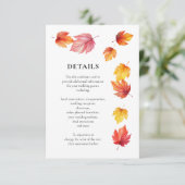 Fallende Herbst Blätter Hochzeit Einladung, Detail Begleitkarte (Stehend Vorderseite)