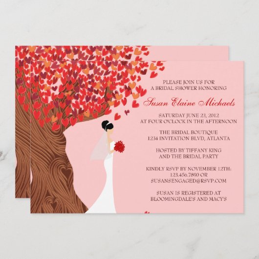 Fallende Herzen Eichenbaum Fall Brautparty Einladung (Vorne/Hinten)