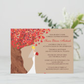 Fallende Herzen Eichenbaum Fall Brautparty Einladung (Stehend Vorderseite)