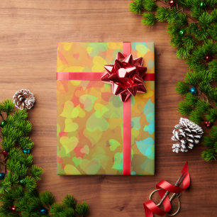 Fallende Herzen Orange Geschenkpapier