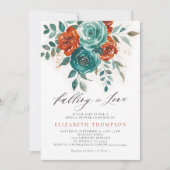 Fallende in der Liebe Aquamarin Burnt Orange Braut Einladung (Vorderseite)