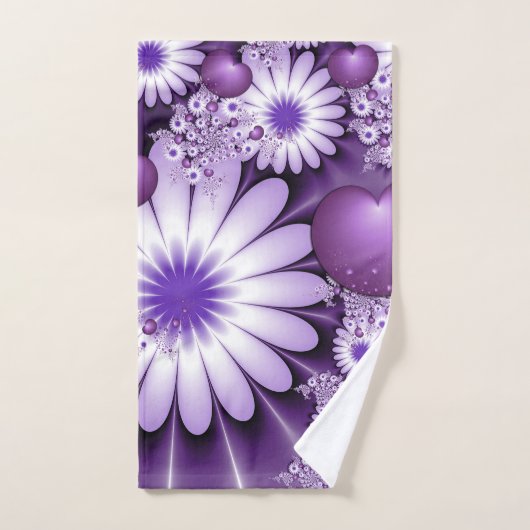 Fallende in Liebe Abstrakte Blume & Herz Fraktal Badhandtuch Set (Handtuch)