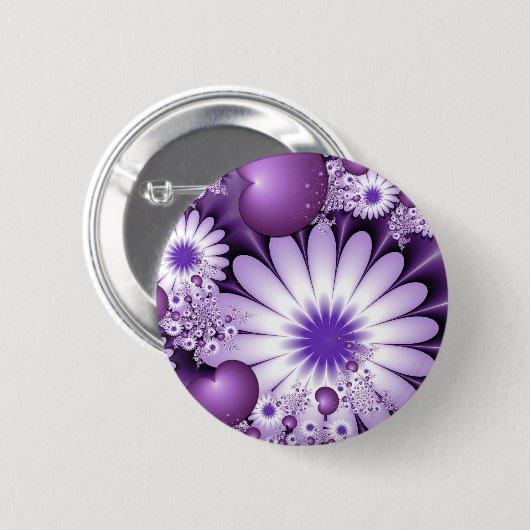 Fallende in Liebe Abstrakte Blume & Herz Fraktal Button (Vorne & Hinten)