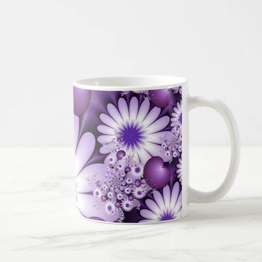 Fallende in Liebe Abstrakte Blume & Herz Fraktal Kaffeetasse (Rechts)