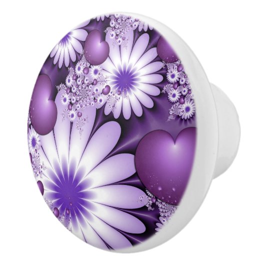 Fallende in Liebe Abstrakte Blume & Herz Fraktal Keramikknauf (Rechts)