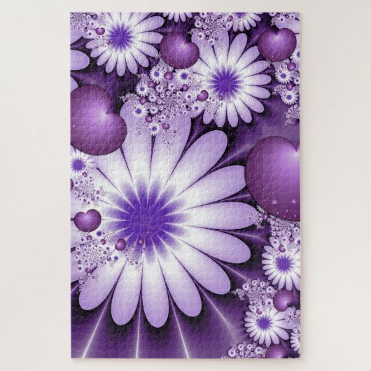 Fallende in Liebe Abstrakte Blume & Herz Fraktal Puzzle (Vertikal)