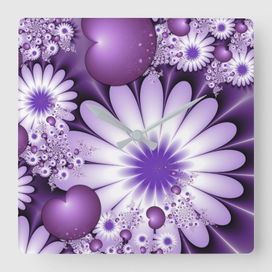 Fallende in Liebe Abstrakte Blume & Herz Fraktal Quadratische Wanduhr (Vorderseite)