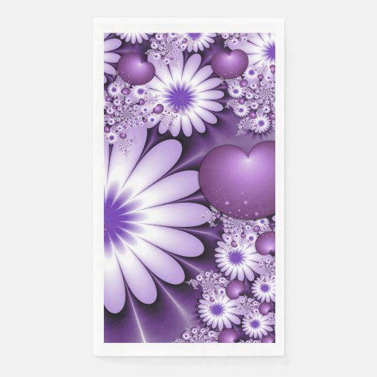 Fallende in Liebe Abstrakte Blume & Herz Fraktal Serviette (Vorderseite)