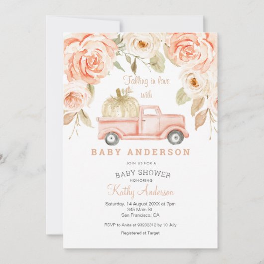 Fallende in Liebe Pfirsichdusche Einladung (Vorderseite)