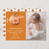 Fallende in Liebe Pumpkin Foto Geburt Ankündigung (Vorne/Hinten)