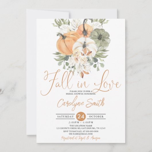 Fallende in Liebe Pumpkin Herbst Brautparty Einladung (Vorderseite)
