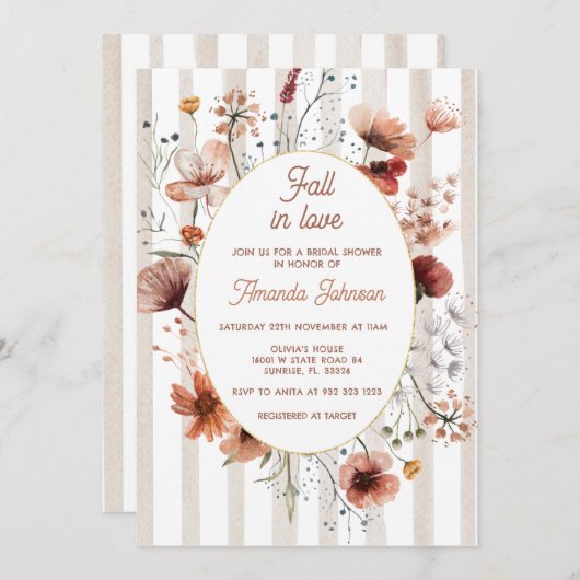Fallende Liebe Fall Wildblume Brautparty Einladung (Vorne/Hinten)