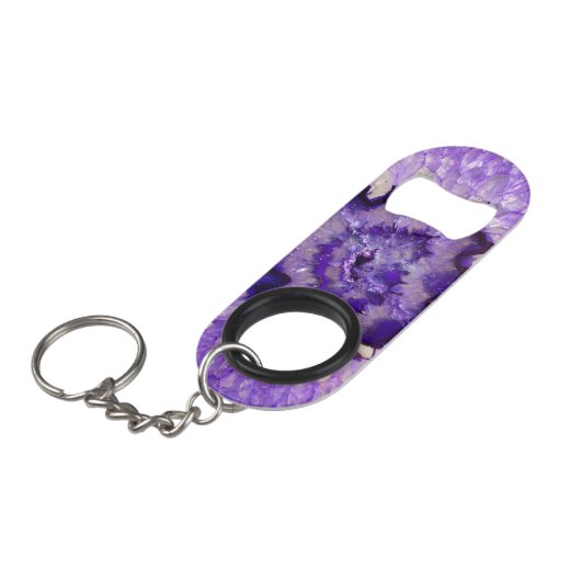 Fallende Lila Agate Geode Schlüsselbund Flaschenöffner (Vorderseite Schrägansicht)