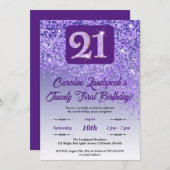 Fallende Lila Glitzer 21. Geburtstag Party Einladung (Vorne/Hinten)