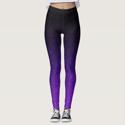 Fallende Lila und schwarze Glitzer Gradient Leggings (Vorderseite)