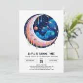 Fallende Nebula Stars Digital Geburtstag Einladung (Stehend Vorderseite)