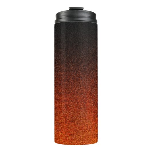 Fallende Orange- und Schwarz-Glitzer-Gradient Thermosbecher (Vorderseite)