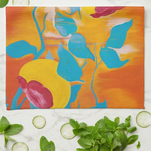 Fallende Persimonen im Gelb Geschirrtuch (Gefaltet)