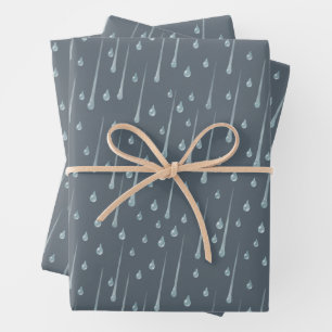 Fallende Raindrops Niedlicher Regentag Dunkelgrau Geschenkpapier Set