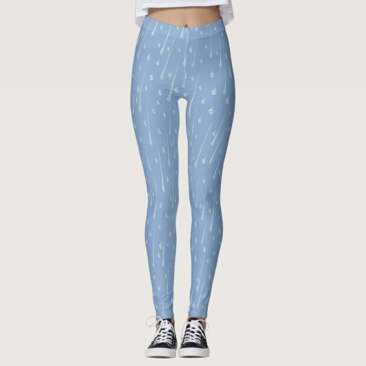 Fallende Raindrops Niedlicher Regentag Dusky Blau Leggings (Vorderseite)