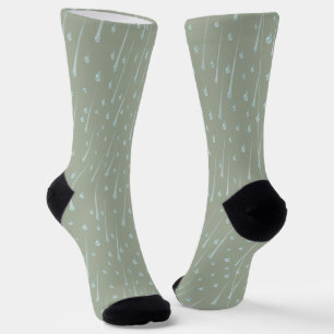 Fallende Raindrops Niedlicher Regentag Olive Green Socken