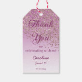 Fallende Rose Gold Glitzer Sweet 16 Personalisiert Geschenkanhänger (Vorderseite)