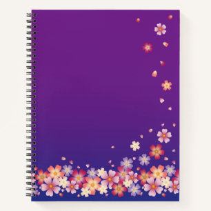 Fallende Sakura Blüten Japanisch Kunst Blau & Lil Notizblock
