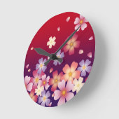 Fallende Sakura Blüten Japanisch Rot & Lila Runde Wanduhr (Winkel)