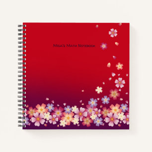 Fallende Sakura-Blüten Rot & Lila Personalisiert Notizblock
