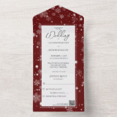 Fallende Schneeflocken auf Deep Red mit QR-Code All In One Einladung (Innen Boden)