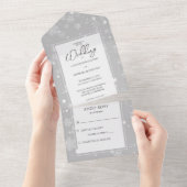 Fallende Schneeflocken auf Grau All In One Einladung (Abreißen)