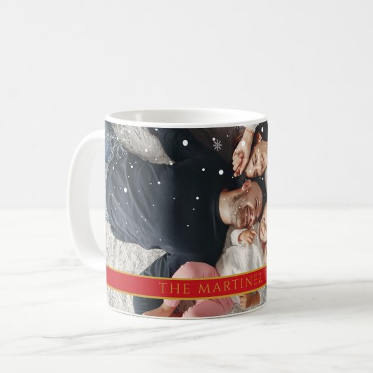 Fallende Schneeflocken bringen Foto und Namen Kaffeetasse (Vorderseite Links)