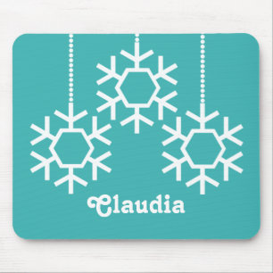 Fallende Schneeflocken Holiday Mousepad, Türkis Mousepad