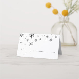 Fallende Schneeflocken Moderne Winterhochzeit Platzkarte