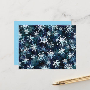 Fallende Schneeflocken Tiefblaue Magische Winterna Feiertagspostkarte