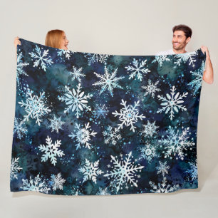 Fallende Schneeflocken Tiefblaue Magische Winterna Fleecedecke