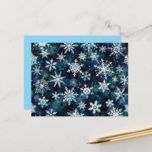 Fallende Schneeflocken Tiefblaue Magische Winterna Postkarte