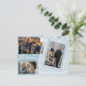 Fallende schneeweiße und blaue Foto-Collage Postkarte (Stehend Vorderseite)