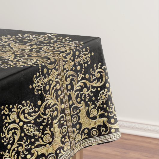 Fallende Schwarz- und Goldfiligree Tischdecke (Beispiel)