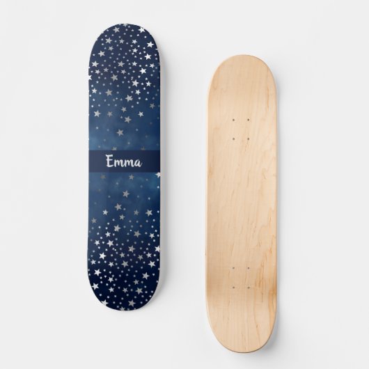 Fallende Silberstars Celestial Personalisiert Skateboard (Vorderseite)
