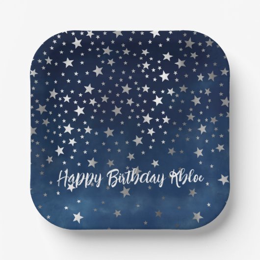 Fallende Silbersterne Personalisiert Pappteller (Vorderseite)