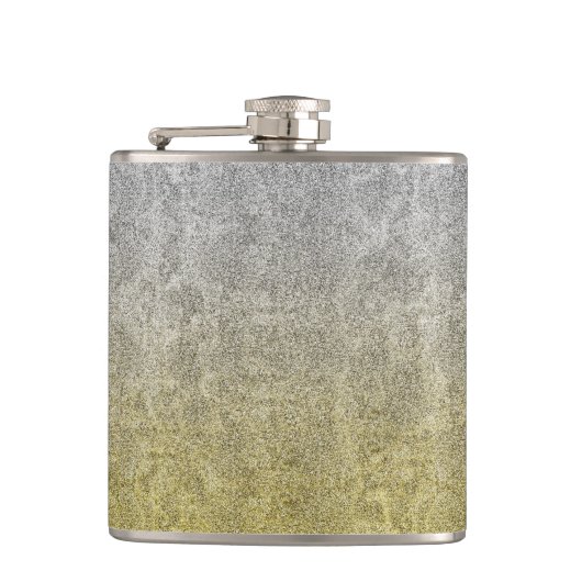 Fallende Silver & Gold Glitzer Gradient Flachmann (Vorderseite)