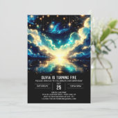 Fallende Sterne Celestial Digital Geburtstag Einladung (Stehend Vorderseite)