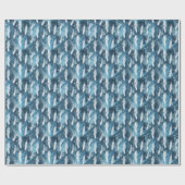 Fallende weiße Federn, blaue Wasserfarbe. Geschenkpapier (Flach)